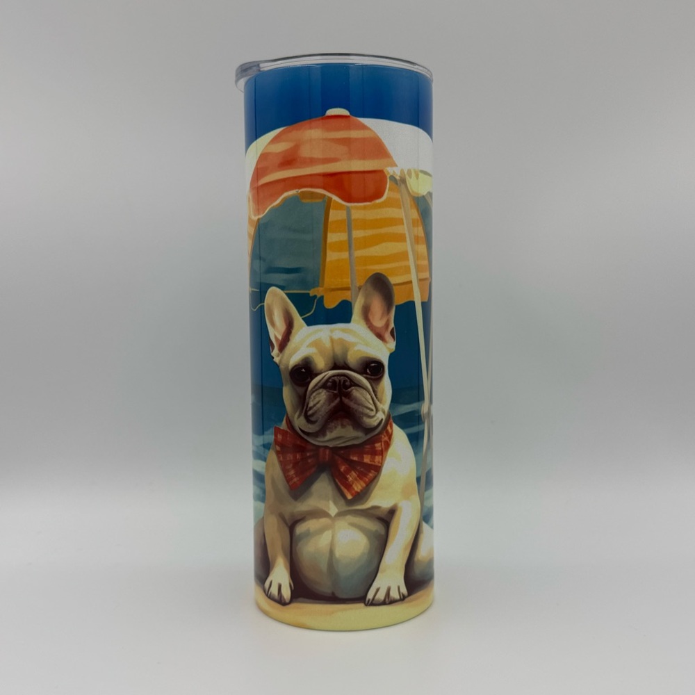 Dog On Beach 20oz Skinny Stainless Steel Tumbler With Straw and Lid Set